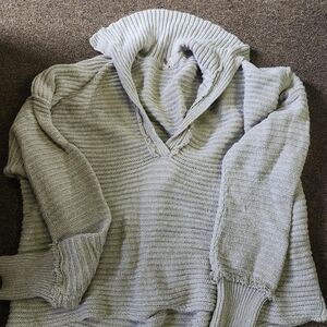 Free People Light Gray Ribbed V-Neck Sweater